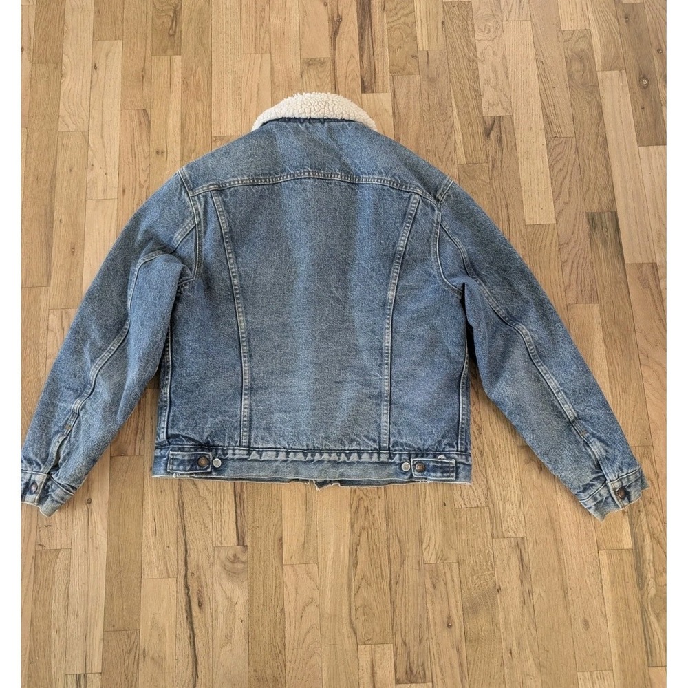 VTG 80s Levis Sherpa Lined Denim Trucker Jacket USA Made 70608 42R Streetwear - Picture 6 of 16